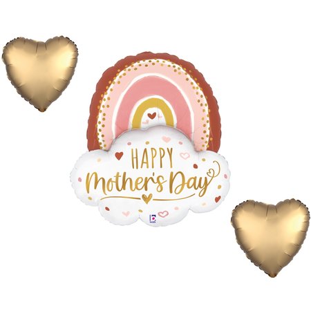 LOONBALLOON Mother's Day Theme Balloon Set, 35 Inch Mother's Day Boho Rainbow Balloon, Heart Shape Foil Balloons 97751